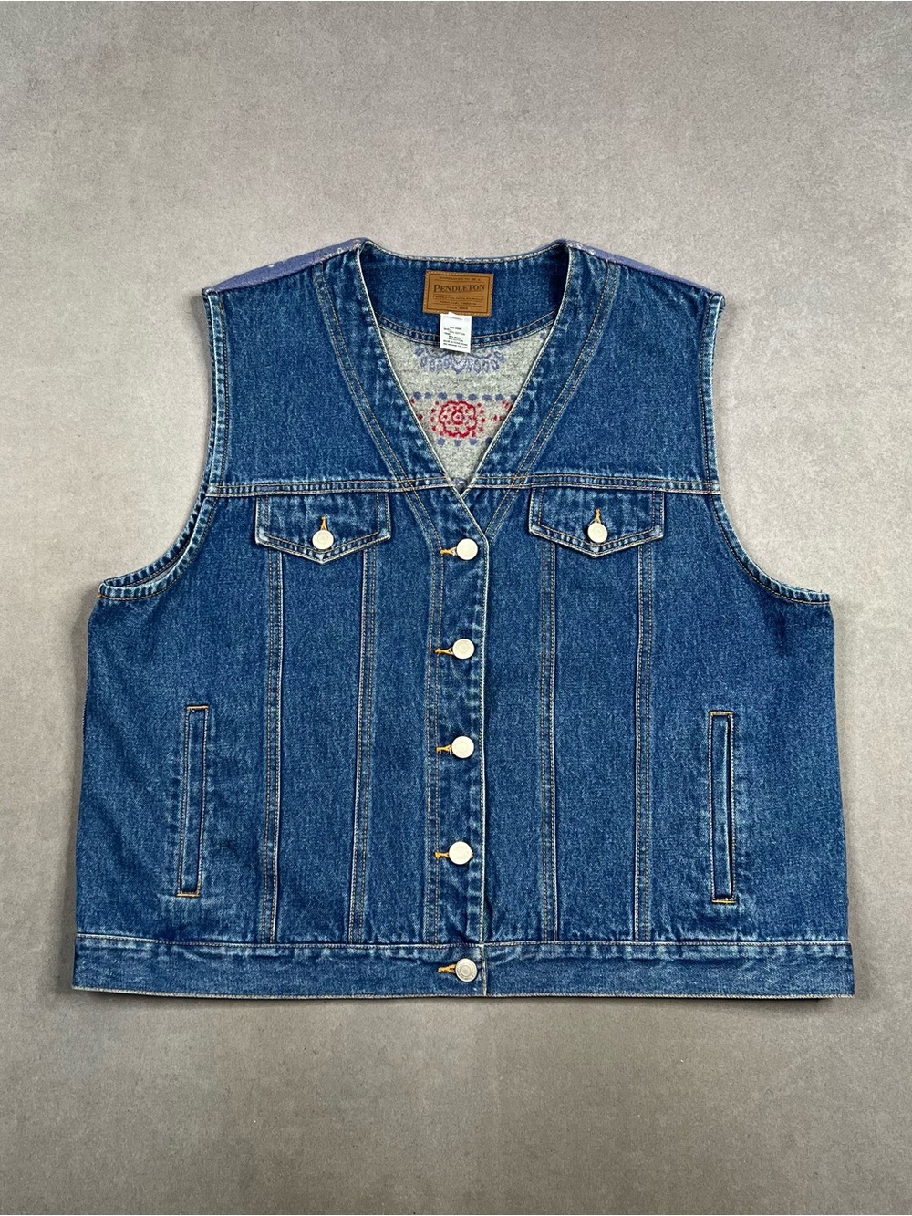 Pendleton Dark Blue Denim Vest with Button Front